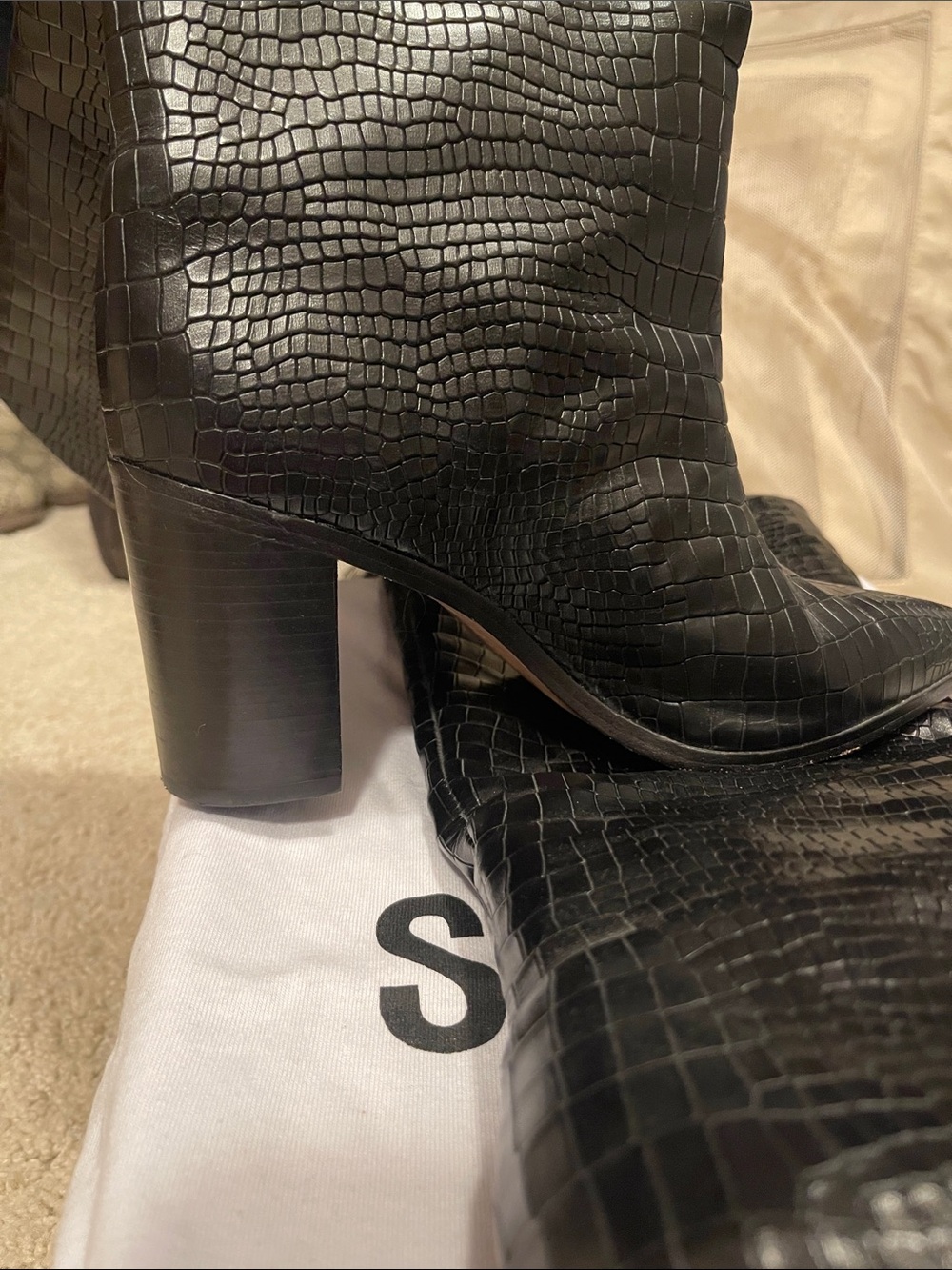SCHUTZ Maryana Black Croc-Embossed Block Heel Boots - Picture 4 of 4